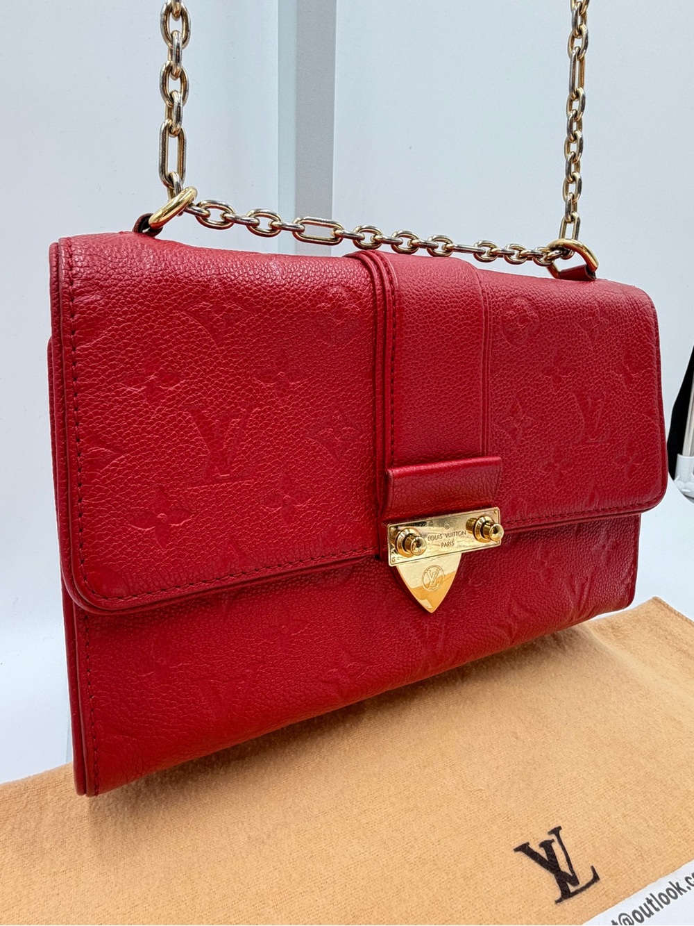 🌹Louis Vuitton Saint Suplice Red Empriente Leather Gold Chain Shoulder Bag w/COA